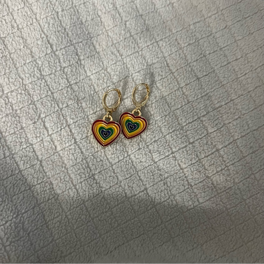 Rainbow Heart Hugger Earrings